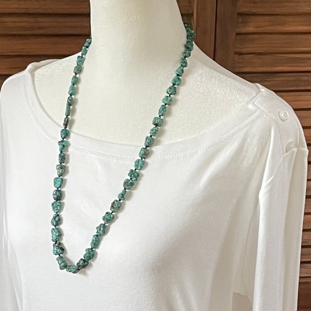 Genuine Vintage Turquoise Chunky Nugget Knotted Cord Necklace